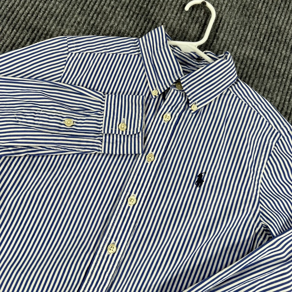 Ralph Lauren Shirt Youth Boys Small Blue Striped Long Sleeve Button Down
